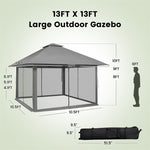 13 x 13FT Pop-Up Gazebo 2-Tier Outdoor Instant Canopy Gazebo with Mesh Sidewalls & Wheeled Bag