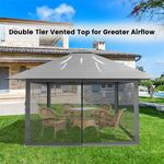 13 x 13FT Pop-Up Gazebo 2-Tier Outdoor Instant Canopy Gazebo with Mesh Sidewalls & Wheeled Bag