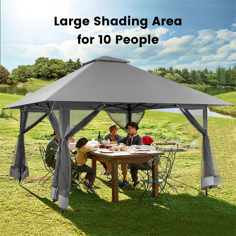 13 x 13FT Pop-Up Gazebo 2-Tier Outdoor Instant Canopy Gazebo with Mesh Sidewalls & Wheeled Bag