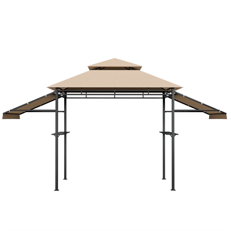 13.5' x 4' Patio BBQ Grill Gazebo Canopy with Dual Side Awings & Shelves, 2-Tier Outdoor Grill Gazebo Heavy-Duty Steel Grill Shelter