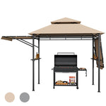 13.5' x 4' Patio BBQ Grill Gazebo Canopy with Dual Side Awings & Shelves, 2-Tier Outdoor Grill Gazebo Heavy-Duty Steel Grill Shelter