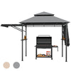 13.5' x 4' Patio BBQ Grill Gazebo Canopy with Dual Side Awings & Shelves, 2-Tier Outdoor Grill Gazebo Heavy-Duty Steel Grill Shelter