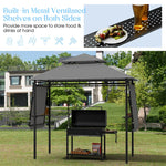 13.5' x 4' Patio BBQ Grill Gazebo Canopy with Dual Side Awings & Shelves, 2-Tier Outdoor Grill Gazebo Heavy-Duty Steel Grill Shelter