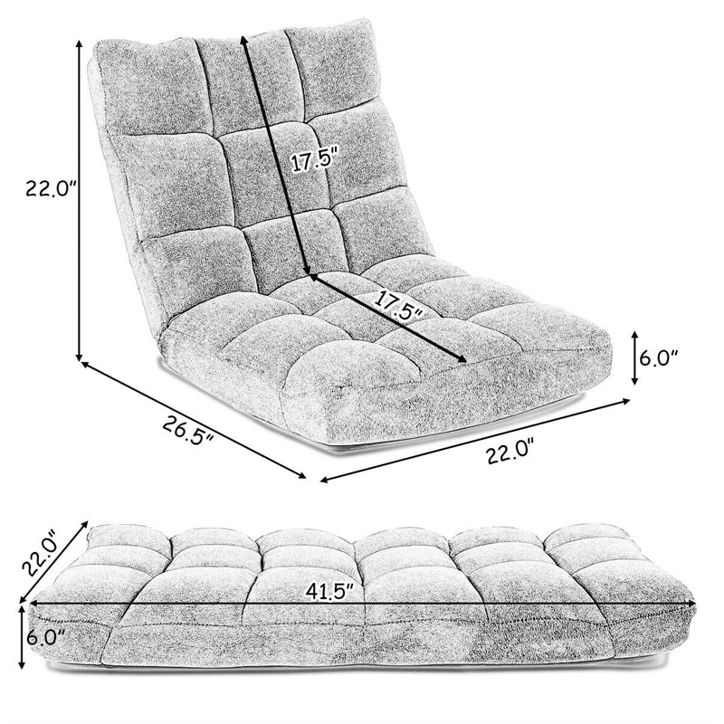 Floor Chair Folding Lazy Sofa Chair Floor Gaming Chair 14-Position Adjustable Sleeper Bed with Back Support