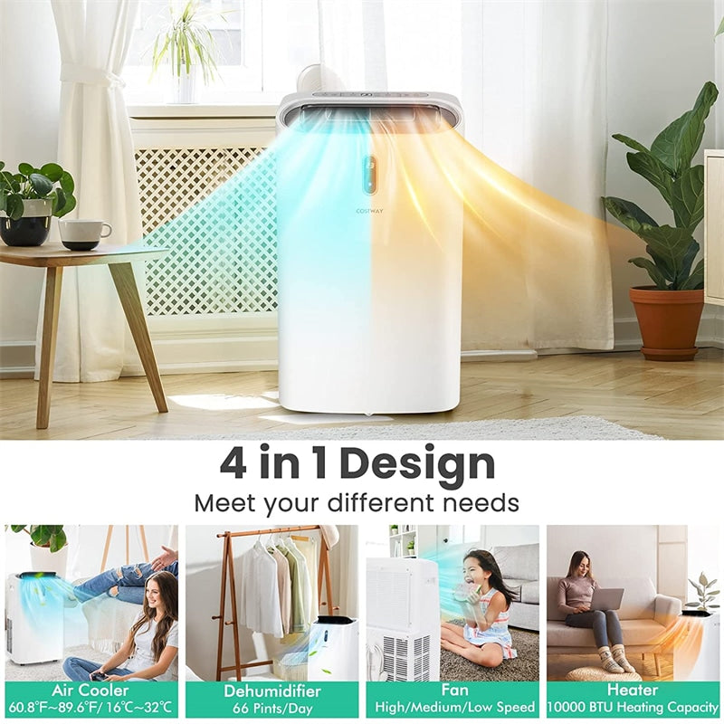 14000 BTU Portable Air Conditioner 4-in-1 Air Cooler Dehumidifier Heater Fan with Remote & WiFi Smart App Control