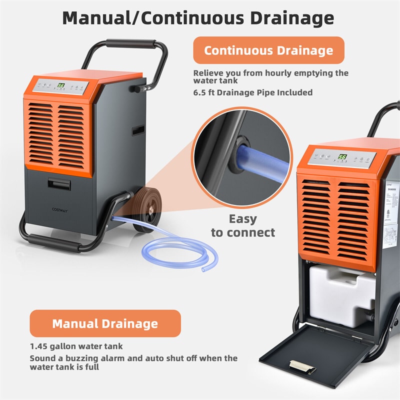 163 PPD Bucketless Commercial Dehumidifier 4000 sq.ft. Portable Industrial Dehumidifier for Large Basement with Drainage Pipe & 1.45 Gallon Water Tank