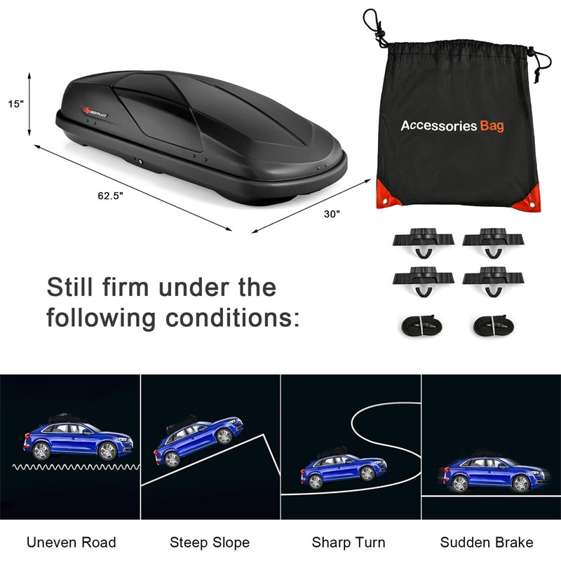 Cargo Box Rooftop Cargo Carrier 14 Cu.Ft Waterproof Roof Luggage Bag Dual-sided Opening Vehicle Roof Box with Car Trunk Organizer