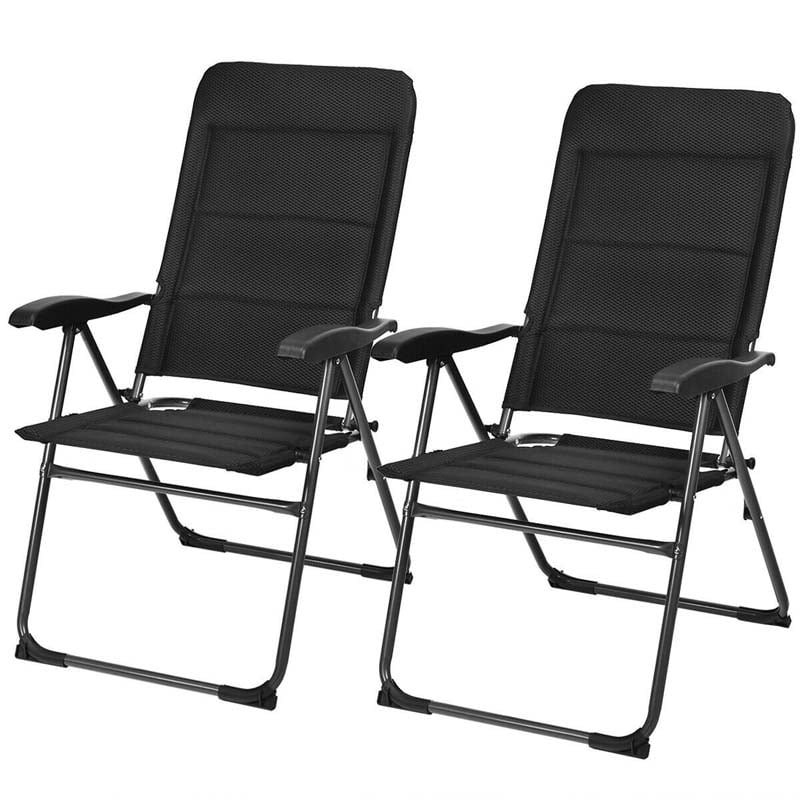 Bestoutdor 2Pcs Patio Folding Chairs Padded Sling Chairs Backrest Adjustable Reclining Chairs for Lawn Pool Balcony