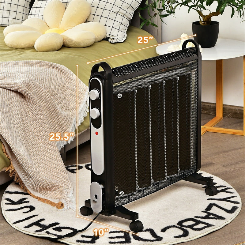 1500W Electric Space Heater Portable Mica Heater with Adjustable Thermostat & Wheels