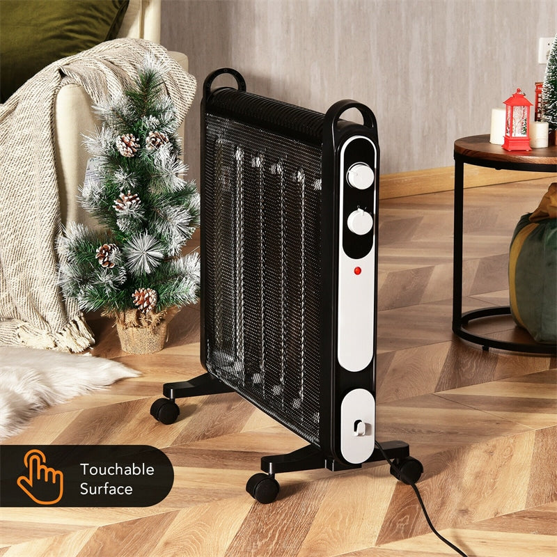 1500W Electric Space Heater Portable Mica Heater with Adjustable Thermostat & Wheels