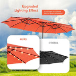 15FT Double-Sided Patio Umbrella Outdoor Market Umbrella with 48 Solar LED Lights & Crank