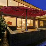 15FT Double-Sided Patio Umbrella Outdoor Market Umbrella with 48 Solar LED Lights & Crank