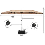 15FT Double-Sided Patio Umbrella Extra Large Outdoor Twin Market Umbrella with Crank Handle & Umbrella Base