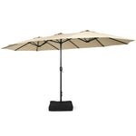 15FT Double-Sided Patio Umbrella Extra Large Outdoor Twin Market Umbrella with Crank Handle & Umbrella Base