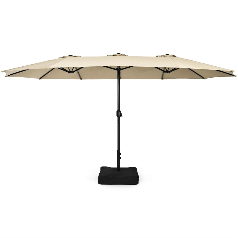 15FT Double-Sided Patio Umbrella Extra Large Outdoor Twin Market Umbrella with Crank Handle & Umbrella Base