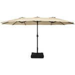 15FT Double-Sided Patio Umbrella Extra Large Outdoor Twin Market Umbrella with Crank Handle & Umbrella Base