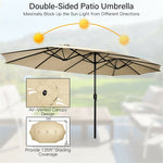 15FT Double-Sided Patio Umbrella Extra Large Outdoor Twin Market Umbrella with Crank Handle & Umbrella Base