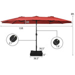 15FT Double-Sided Patio Umbrella Extra Large Outdoor Twin Market Umbrella with Crank Handle & Umbrella Base