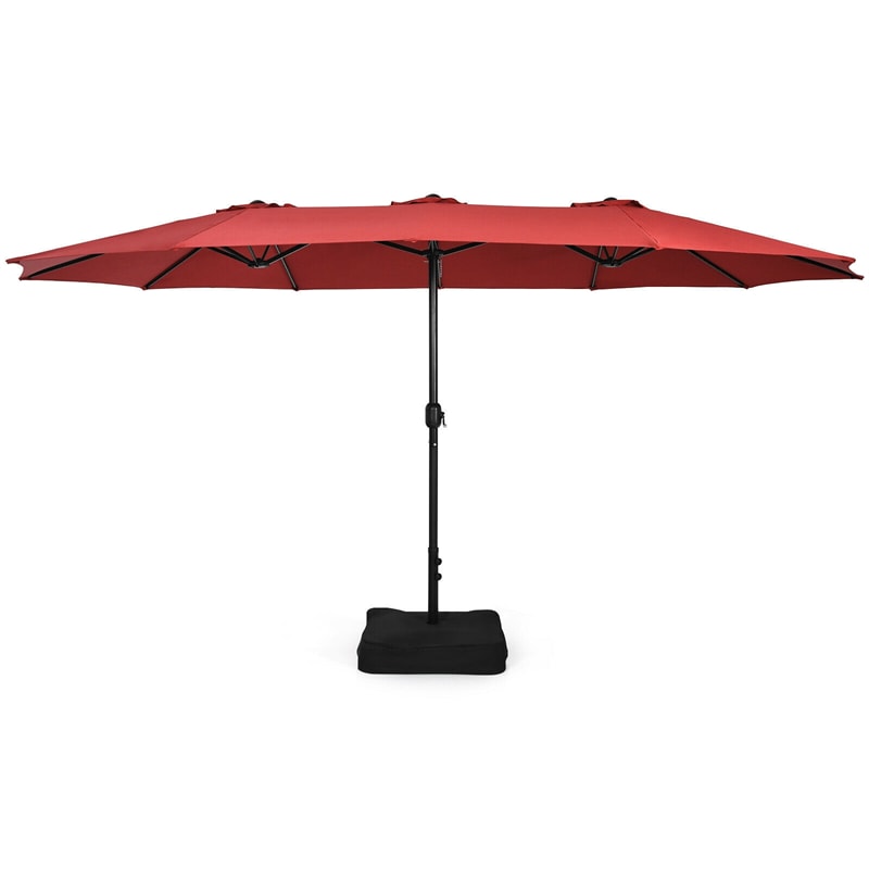 15FT Double-Sided Patio Umbrella Extra Large Outdoor Twin Market Umbrella with Crank Handle & Umbrella Base