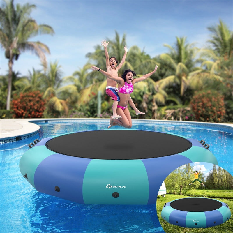 15FT Inflatable Water Trampoline Floating Lake Trampoline with 500W Electric Inflator & Rope Ladder, Recreational Water Bouncer for Pool