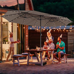 15FT Double-Sided Patio Umbrella Extra Large Outdoor Umbrella with 48 Solar LED Lights & Umbrella Base