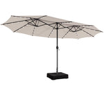 15FT Double-Sided Patio Umbrella Extra Large Outdoor Umbrella with 48 Solar LED Lights & Umbrella Base