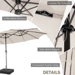 15FT Double-Sided Patio Umbrella Extra Large Outdoor Umbrella with 48 Solar LED Lights & Umbrella Base