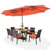 15FT Double-Sided Patio Umbrella Extra Large Outdoor Umbrella with 48 Solar LED Lights & Umbrella Base