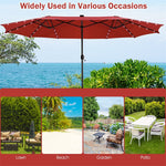 15FT Double-Sided Patio Umbrella Extra Large Outdoor Umbrella with 48 Solar LED Lights & Umbrella Base