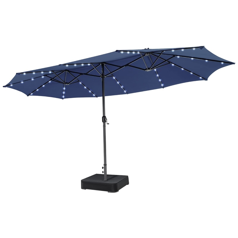 15FT Double-Sided Patio Umbrella Extra Large Outdoor Umbrella with 48 Solar LED Lights & Umbrella Base