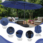 15FT Double-Sided Patio Umbrella Extra Large Outdoor Umbrella with 48 Solar LED Lights & Umbrella Base