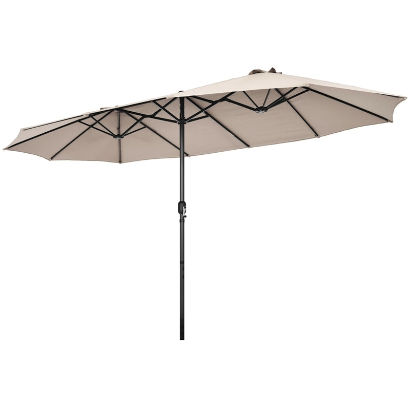 15Ft Double-Sided Patio Umbrella Twin Outdoor Market Umbrella with Hand-Crank