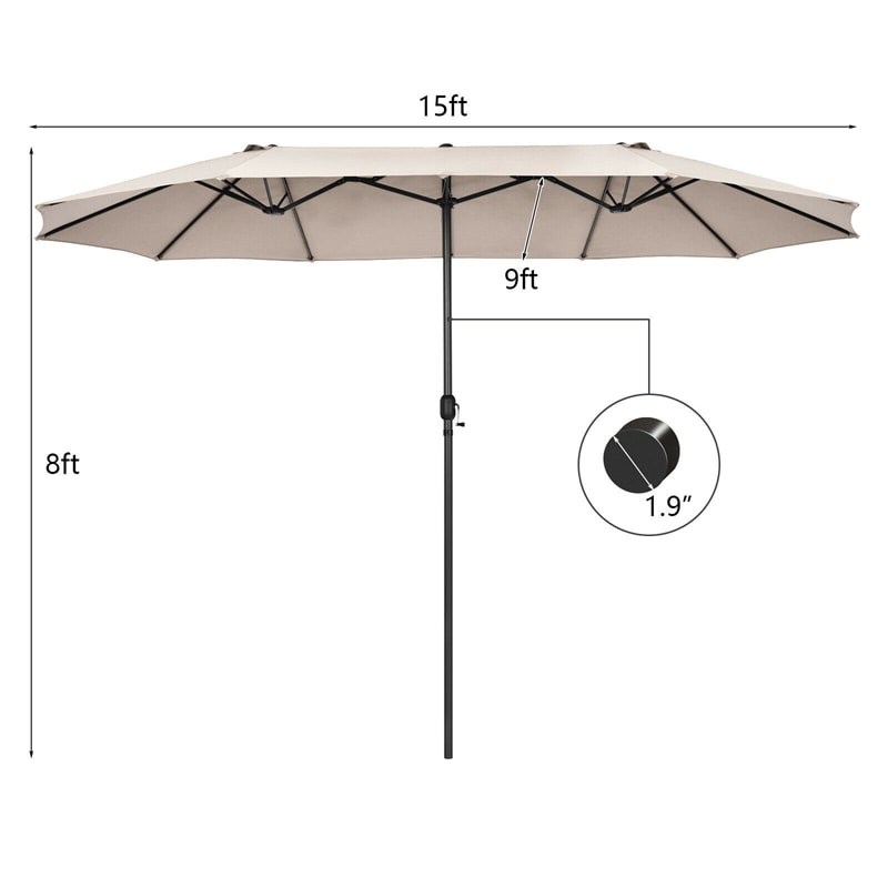 15Ft Double-Sided Patio Umbrella Twin Outdoor Market Umbrella with Hand-Crank