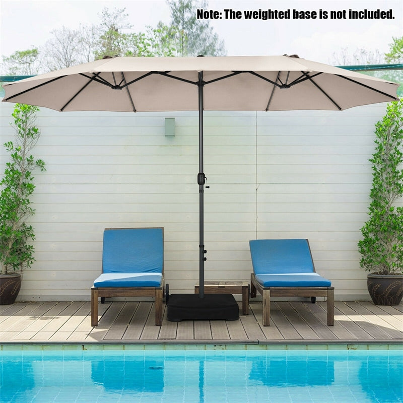 15Ft Double-Sided Patio Umbrella Twin Outdoor Market Umbrella with Hand-Crank