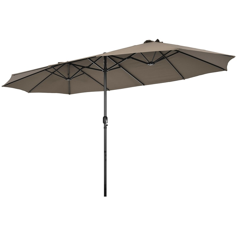 15Ft Double-Sided Patio Umbrella Twin Outdoor Market Umbrella with Hand-Crank