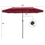 15Ft Double-Sided Patio Umbrella Twin Outdoor Market Umbrella with Hand-Crank