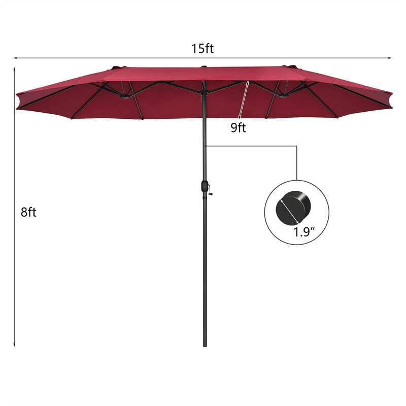 15Ft Double-Sided Patio Umbrella Twin Outdoor Market Umbrella with Hand-Crank