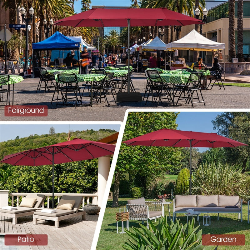 15Ft Double-Sided Patio Umbrella Twin Outdoor Market Umbrella with Hand-Crank