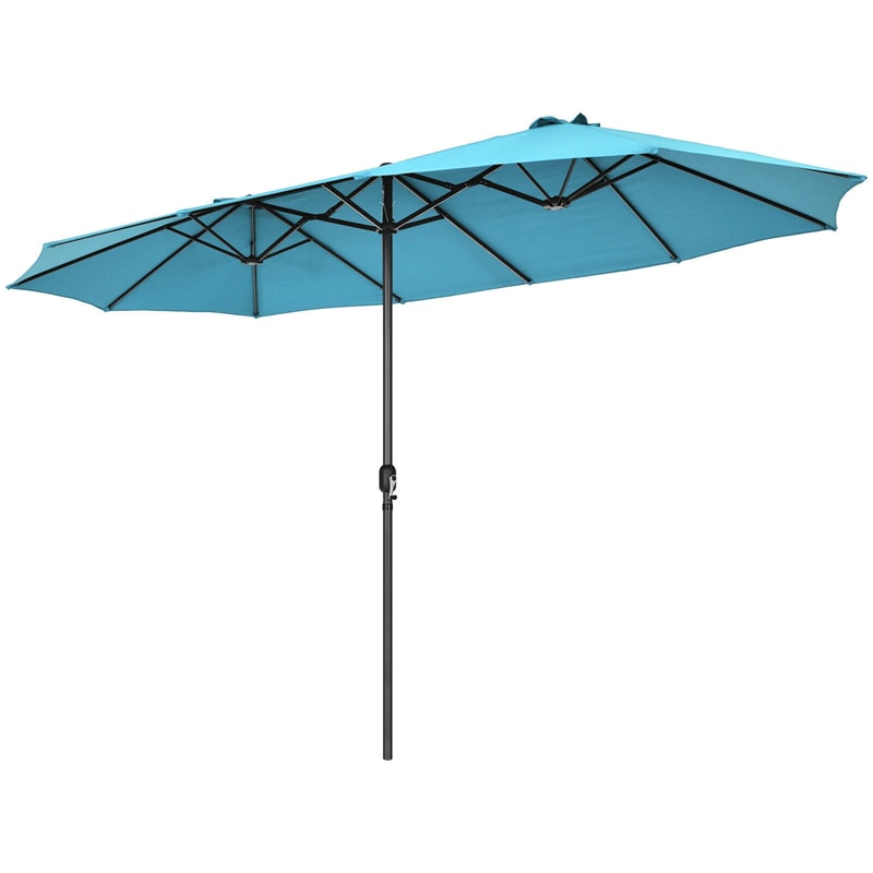 15Ft Double-Sided Patio Umbrella Twin Outdoor Market Umbrella with Hand-Crank