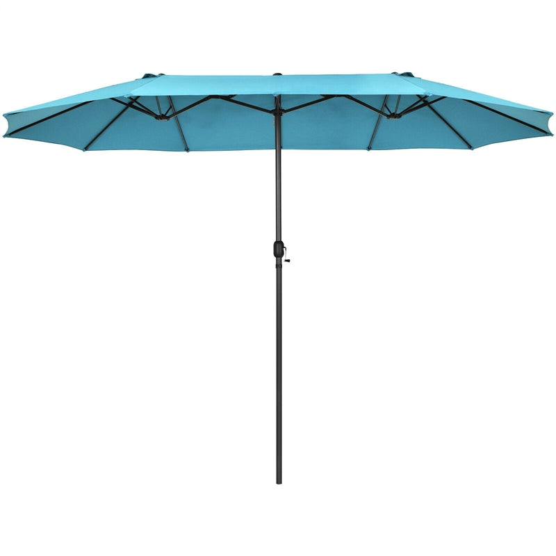 15Ft Double-Sided Patio Umbrella Twin Outdoor Market Umbrella with Hand-Crank