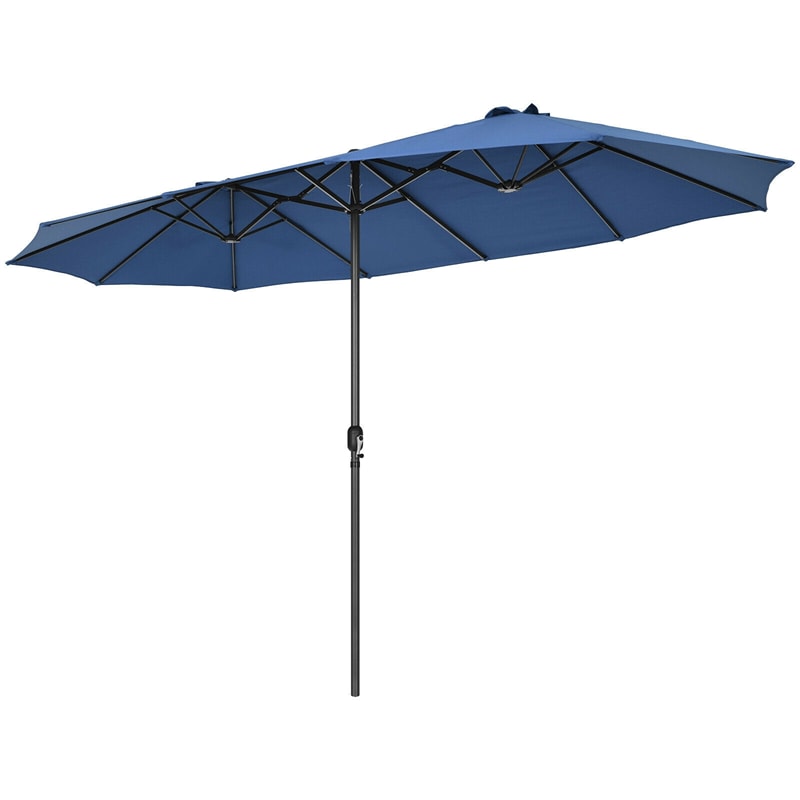 15Ft Double-Sided Patio Umbrella Twin Outdoor Market Umbrella with Hand-Crank