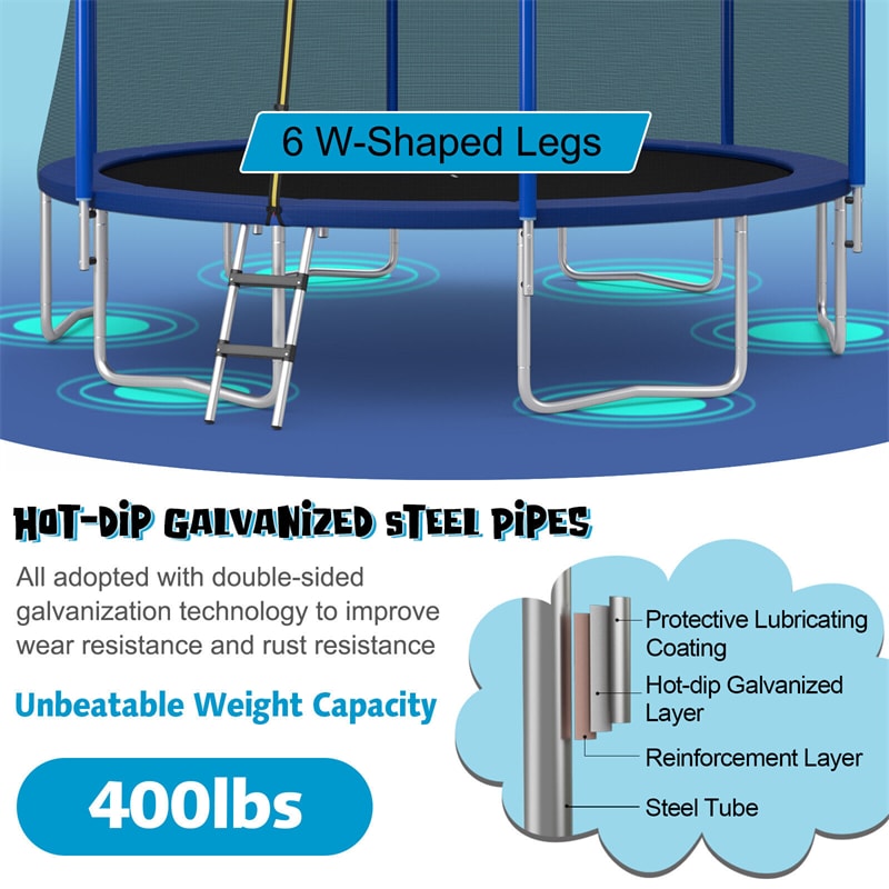 16FT Outdoor Trampoline with Safety Net Enclosure & Basketball Hoop for Kids, ASTM Approved Toddler Backyard Recreational Trampoline with Ballpump