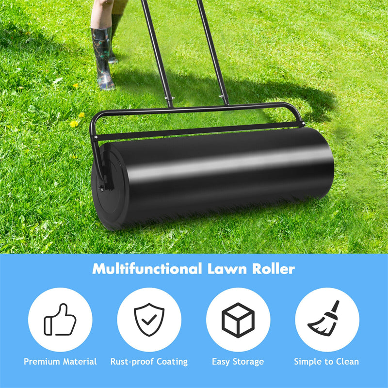 17 Gallon Lawn Roller Push/Tow Behind Water/Sand Filled Heavy Duty Yard Sod Roller 36" x 12" with U Shaped Handle for Garden Backyard