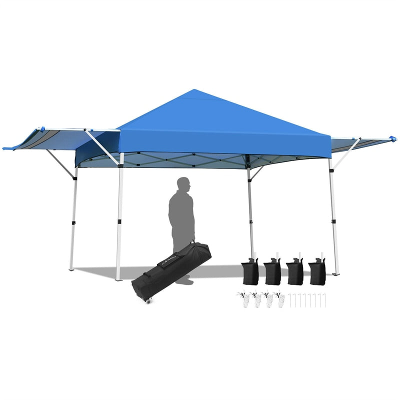 17' x 10' Pop-up Canopy Tent Instant Folding Canopy Portable Outdoor Shelter Adjustable Height Commercial Tent with Dual Awnings & Roller Bag