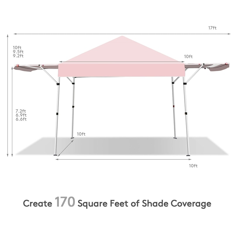 17' x 10' Pop-up Canopy Tent Instant Folding Canopy Portable Outdoor Shelter Adjustable Height Commercial Tent with Dual Awnings & Roller Bag