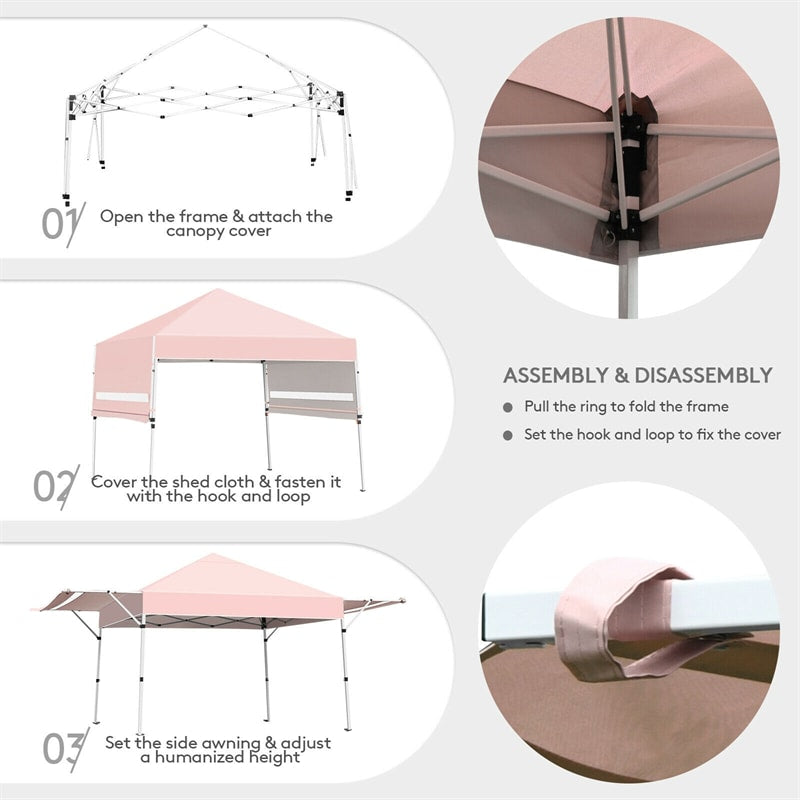 17' x 10' Pop-up Canopy Tent Instant Folding Canopy Portable Outdoor Shelter Adjustable Height Commercial Tent with Dual Awnings & Roller Bag