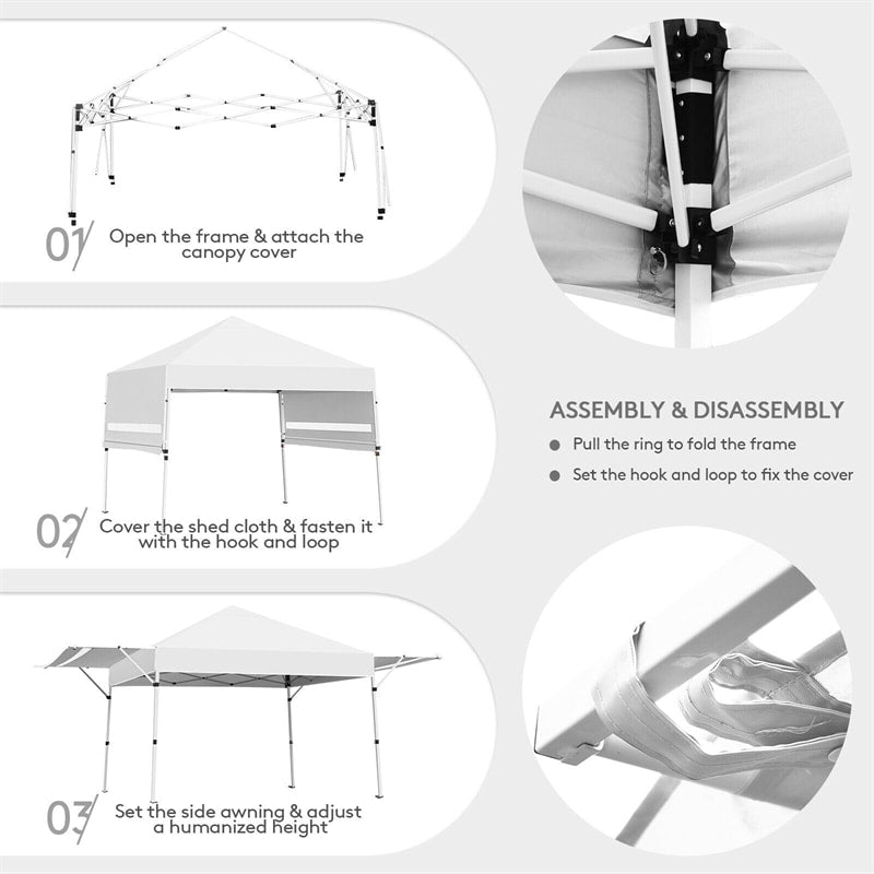 17' x 10' Pop-up Canopy Tent Instant Folding Canopy Portable Outdoor Shelter Adjustable Height Commercial Tent with Dual Awnings & Roller Bag