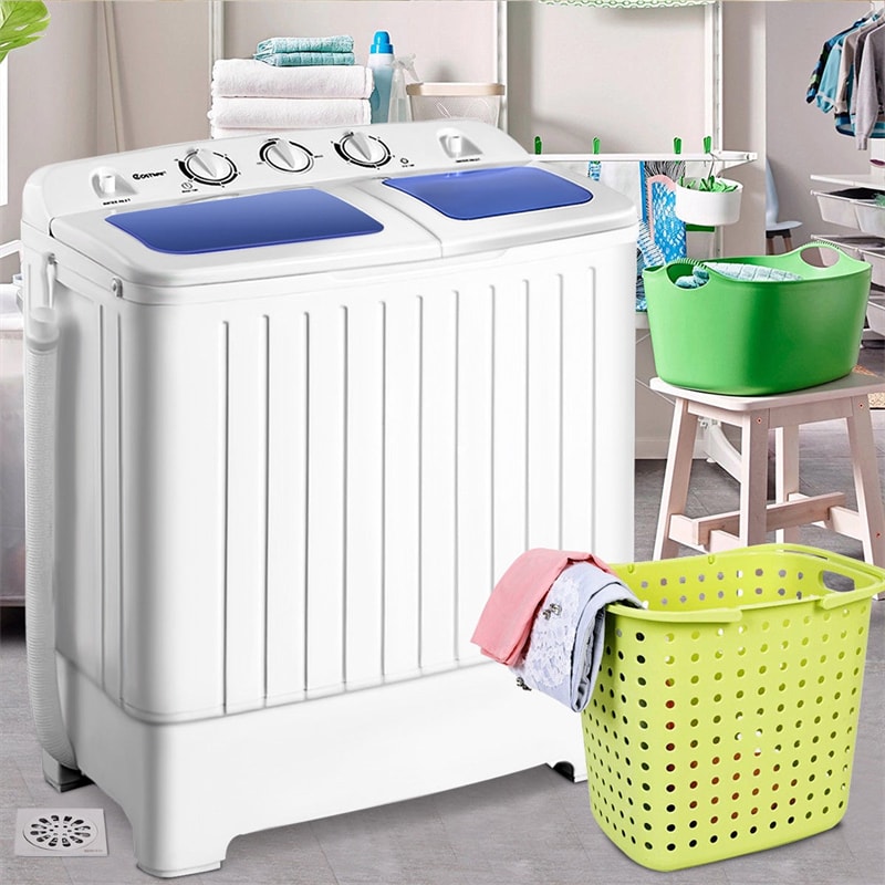 Portable Twin Tub Washing Machine, 20Lbs Capacity Compact Washer & Spinner Combo with Drain Hose, Mini Laundry Washer for RV, Apartments, Dorms