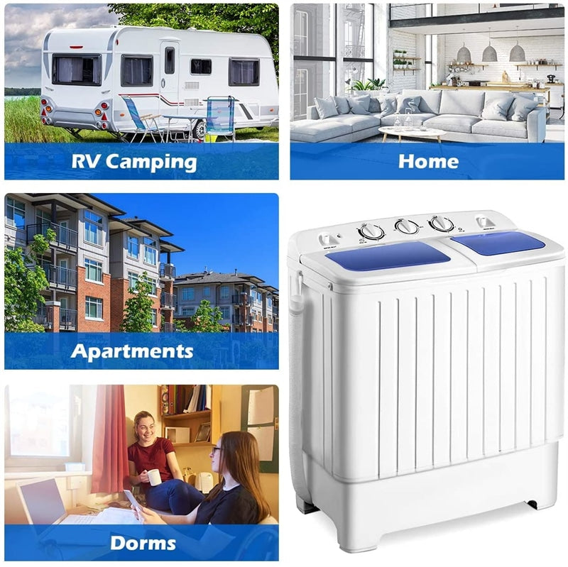 Portable Twin Tub Washing Machine, 20Lbs Capacity Compact Washer & Spinner Combo with Drain Hose, Mini Laundry Washer for RV, Apartments, Dorms