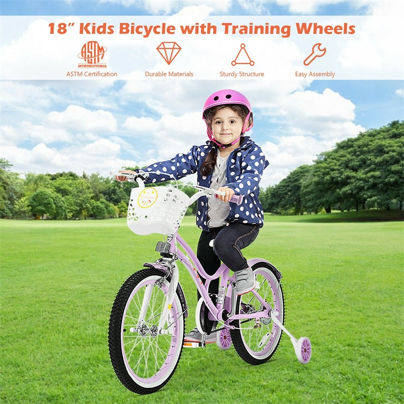 18 Inch Kids Bike Toddler Bicycle with Removable Training Wheels & Adjustable Seat for Boys Girls